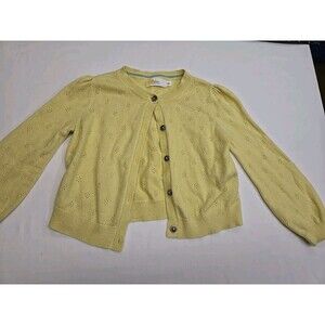 Boden‎ Girls Yellow Eyelet Cardigan Cotton Size 4-5 Button Front Cashmere Blend